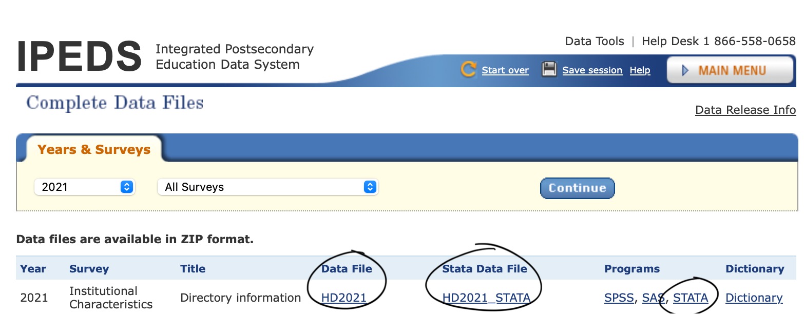 Screenshot of IPEDS Data Center